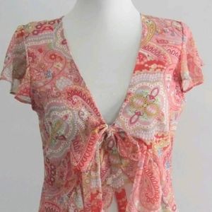 NY&CO Paisley Tie Front Hi-Lo Blouse NWT